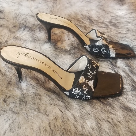GUISEPPE ZANOTTI DESIGN Women's Black and White Sequin Slides size EU 37, US 7 - Picture 3 of 9